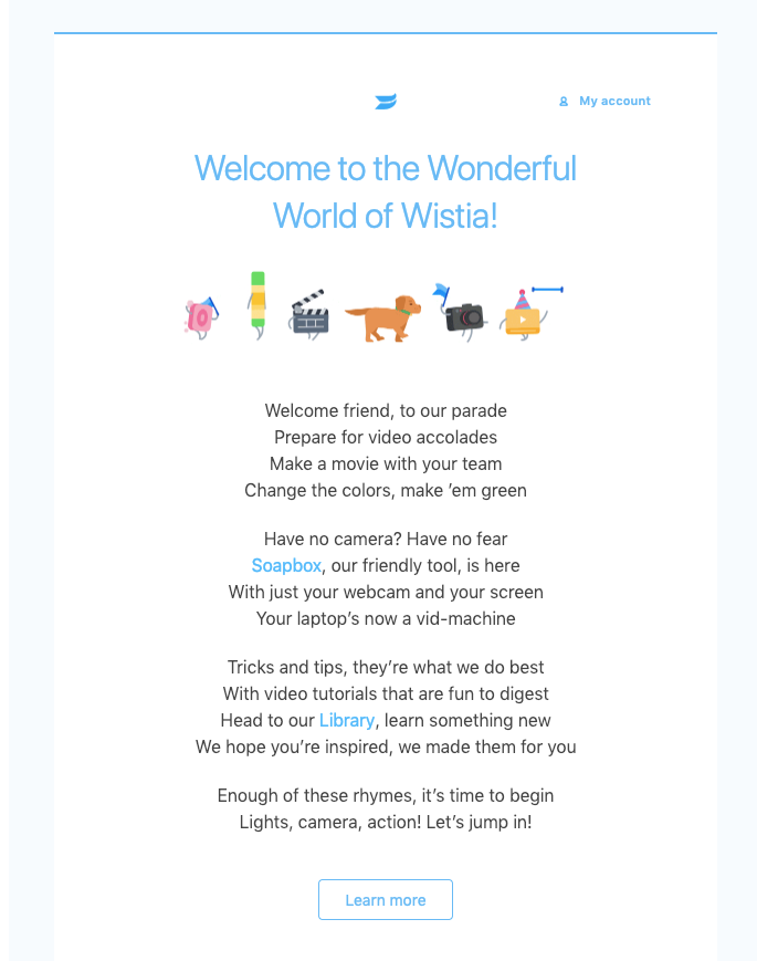 Wistia's Welcome Email Example