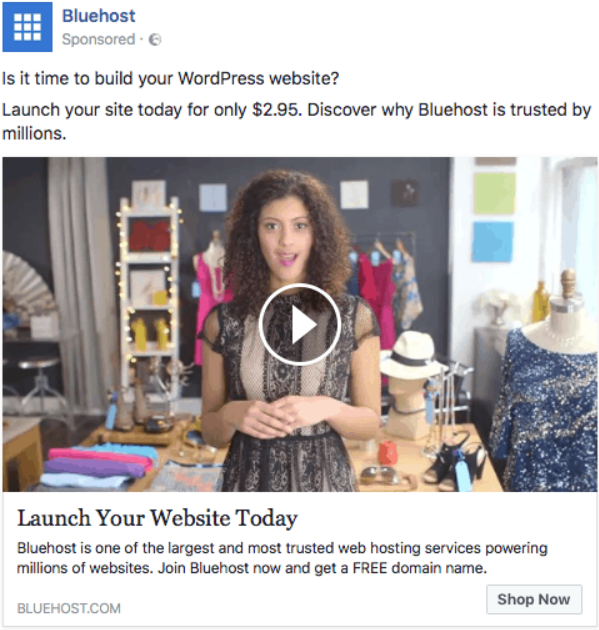 Bluehost Remarketing Ad Example
